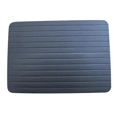 Black aluminium defrosting tray for thawing frozen meat without microwave