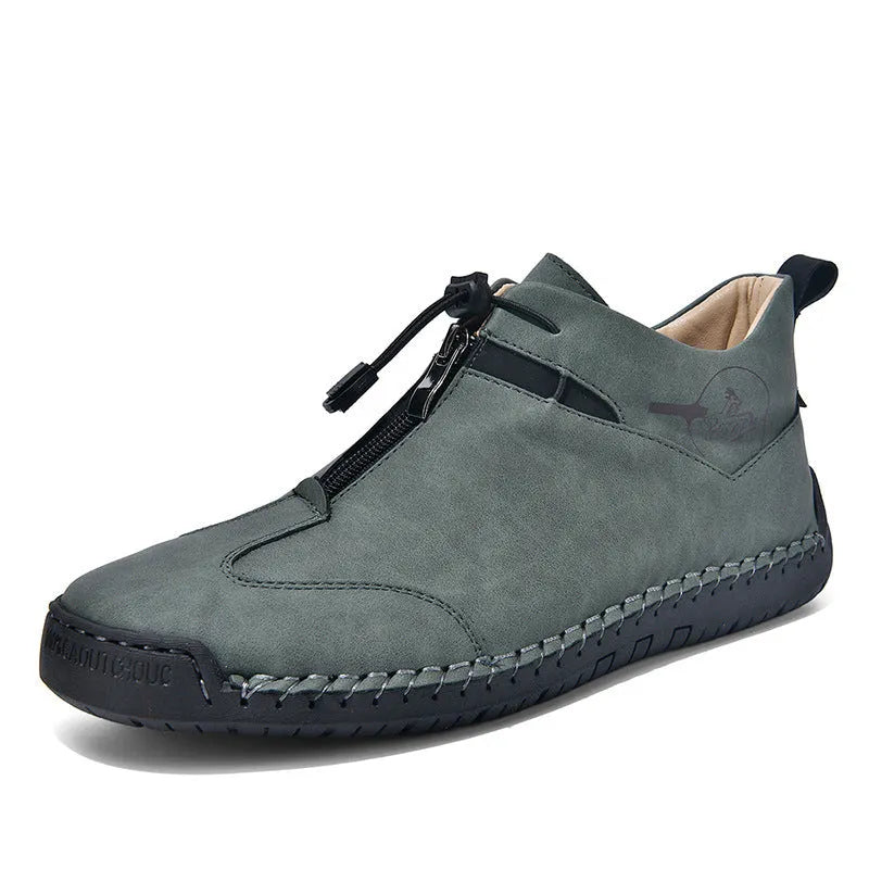 Men's casual leather shoes in four colours with round toe and mid heel height
