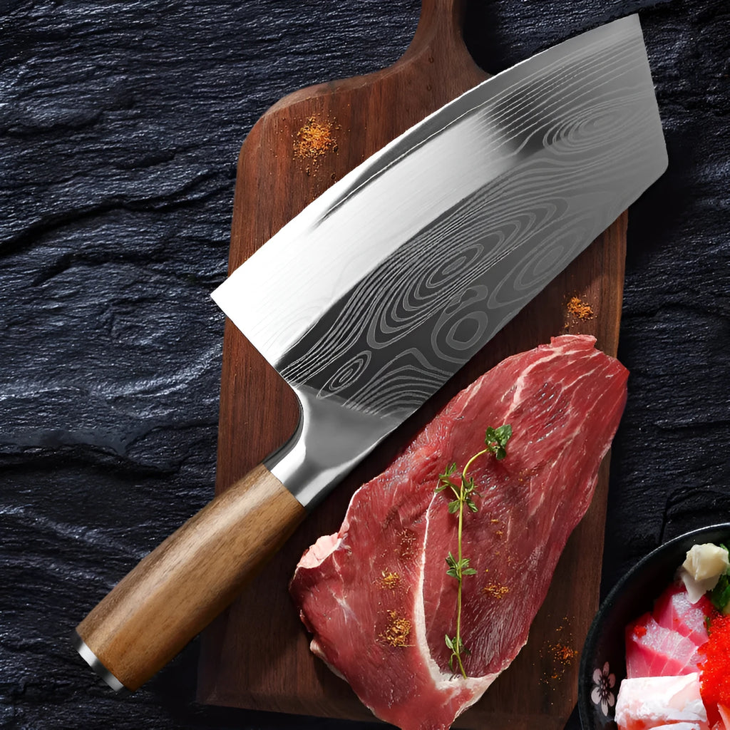 Stainless steel kitchen knife with 320mm blade length and forged 40cr13 steel construction