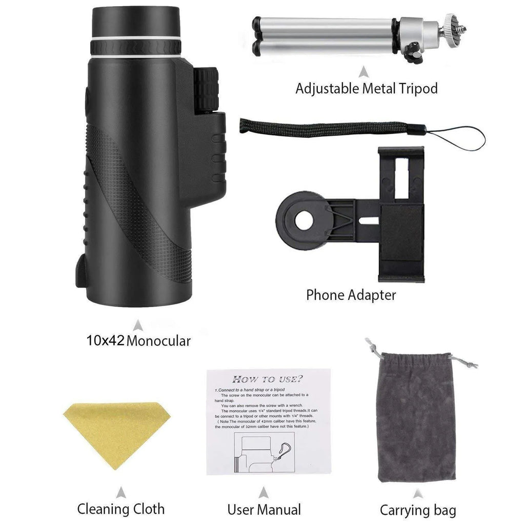 Black HD 40x60 cellphone telescope monocular with 40x magnification shown next to a smartphone.