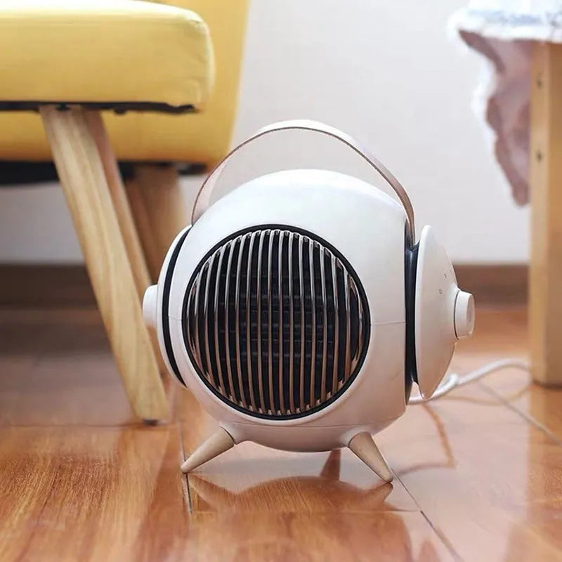 White household heater with forced air supply and shaking head on floor