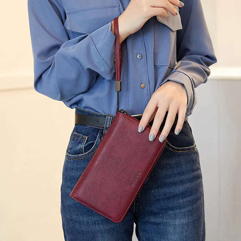 Anti-theft retro oil wax handbag in horizontal square shape with sewing thread details