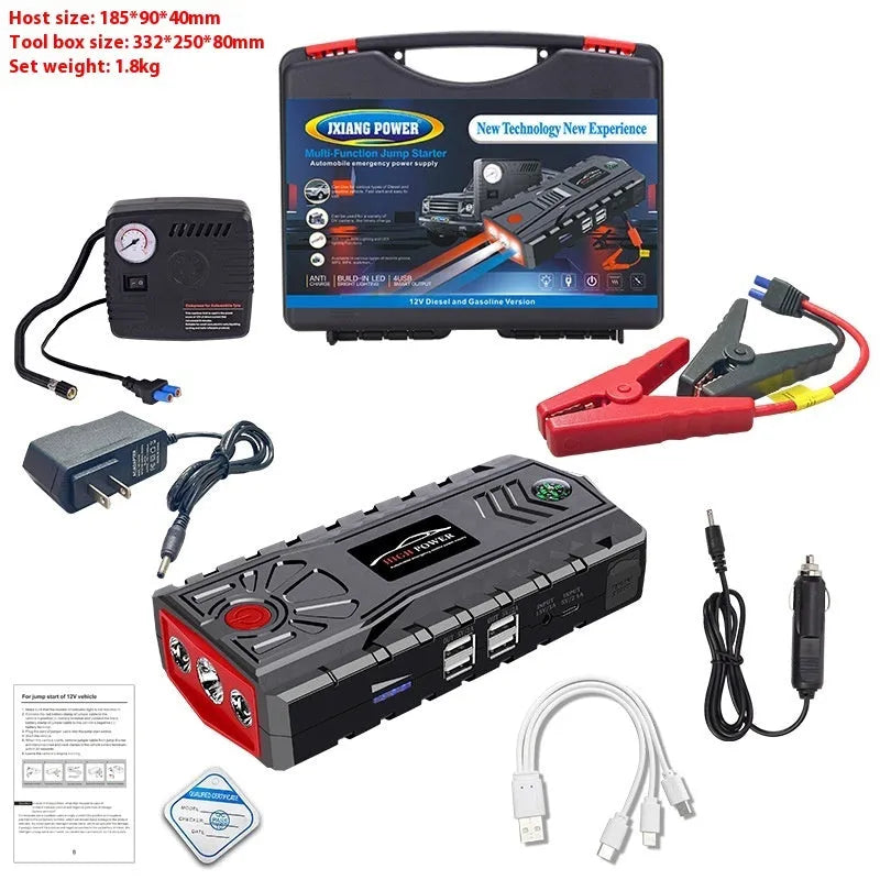 Portable automobile emergency jump starter in ABS toolbox with LED flashlight