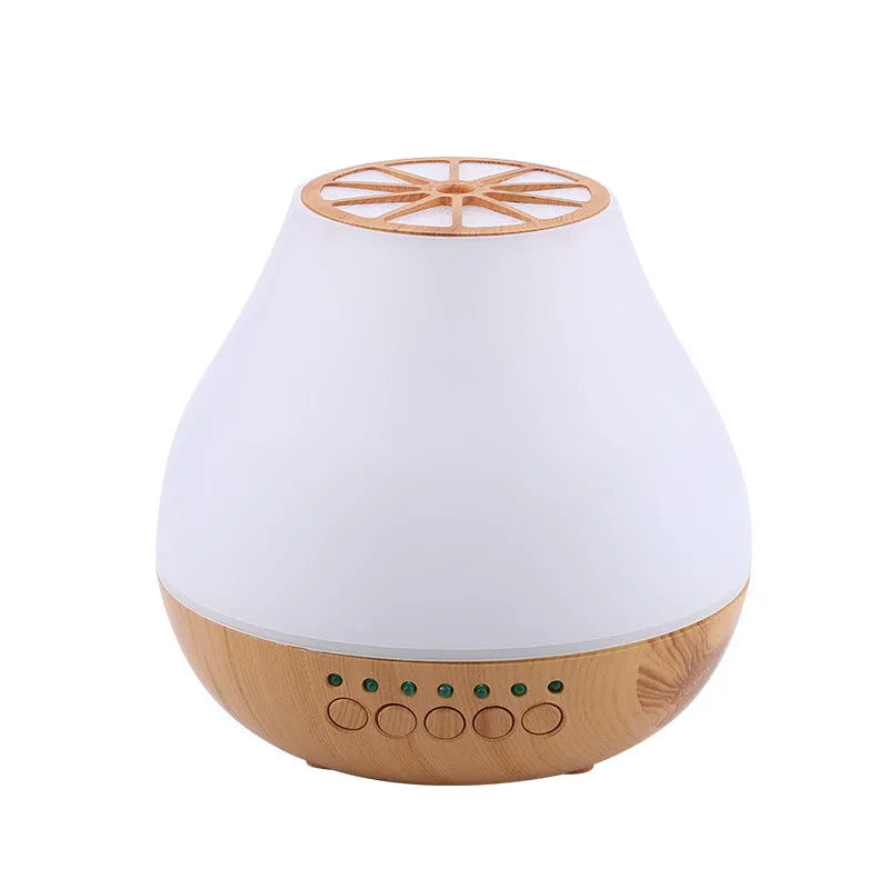 USB-powered ultrasonic essential oil aroma diffuser with colourful night light in wood grain finish