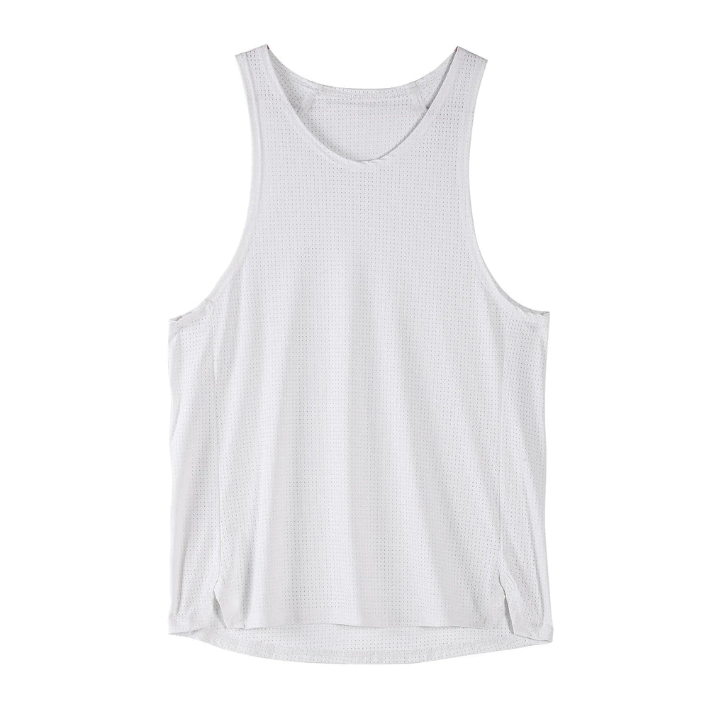Men's white and black nylon sports casual vest with sleeveless design and stretch fabric