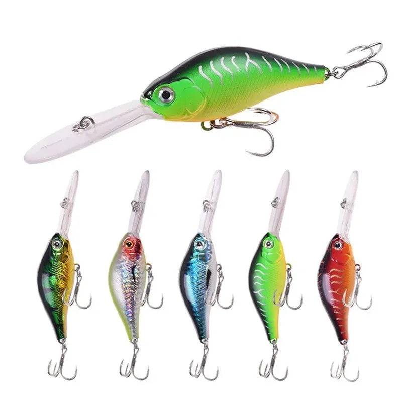 Mino Lure deep diving fishing bait showing 10.5cm length and little fat man profile in multiple colour options