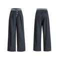 Straight-leg trousers with button-open seam design in black or grey polyester-cotton blend