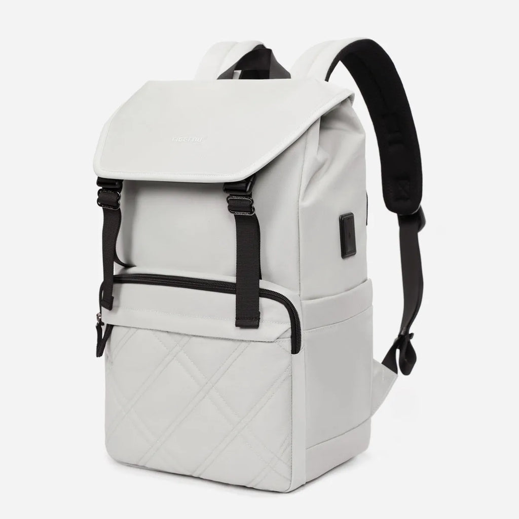 15.6 inch nylon school backpack in light green colour showing laptop compartment and three-dimensional pockets