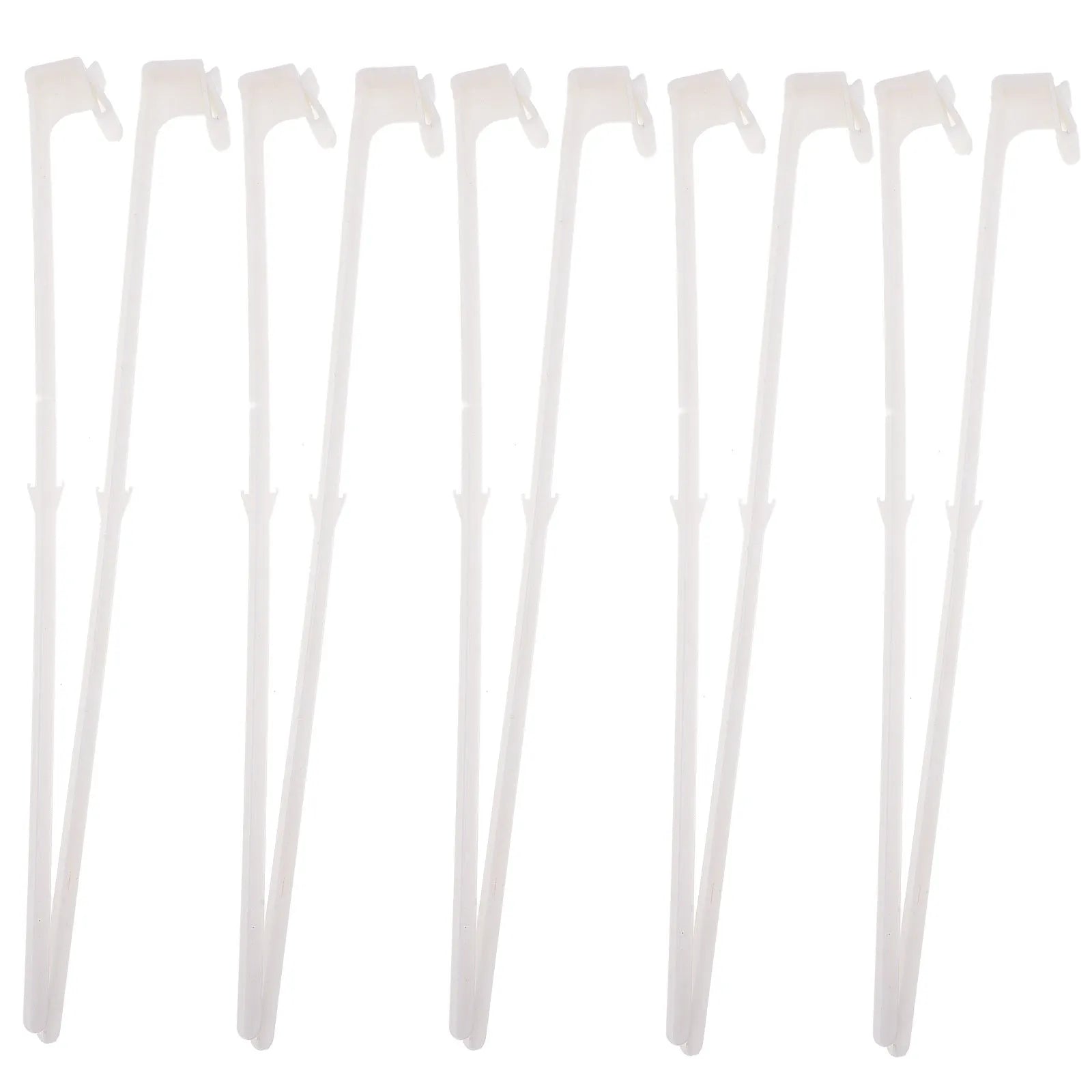 10 white PP plastic car window flagpole holder clips laid out.