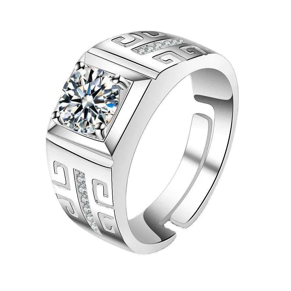 Men's square diamond ring with adjustable copper band in gold and platinum colour options