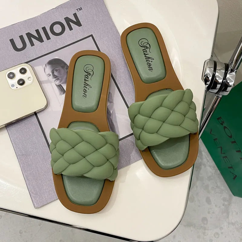 Women's plaid pattern beach sandals with thick anti-skid PVC soles in multiple colour options