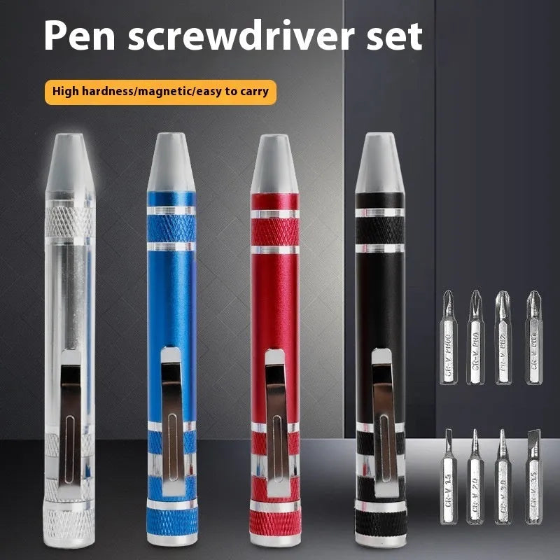 8-in-1 aluminium alloy screwdriver pen set in various colours with chrome vanadium steel shaft