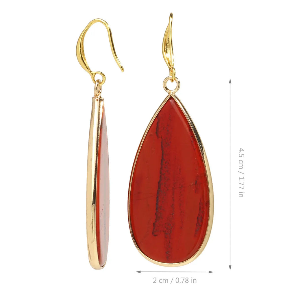 Vintage long drop earrings with tigereye stone in water drop silhouette