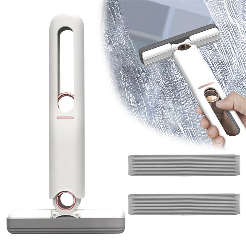 Portable mini squeeze mop with biodegradable cotton cleaning head and plastic handle