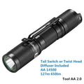 Black Lumintop Tool AA2.0 compact aluminium flashlight with keychain and magnetic tail cap.
