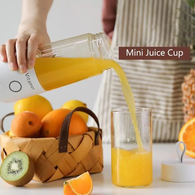 White portable USB blender bottle with 350ml Tritan cup and silicone lifting ring