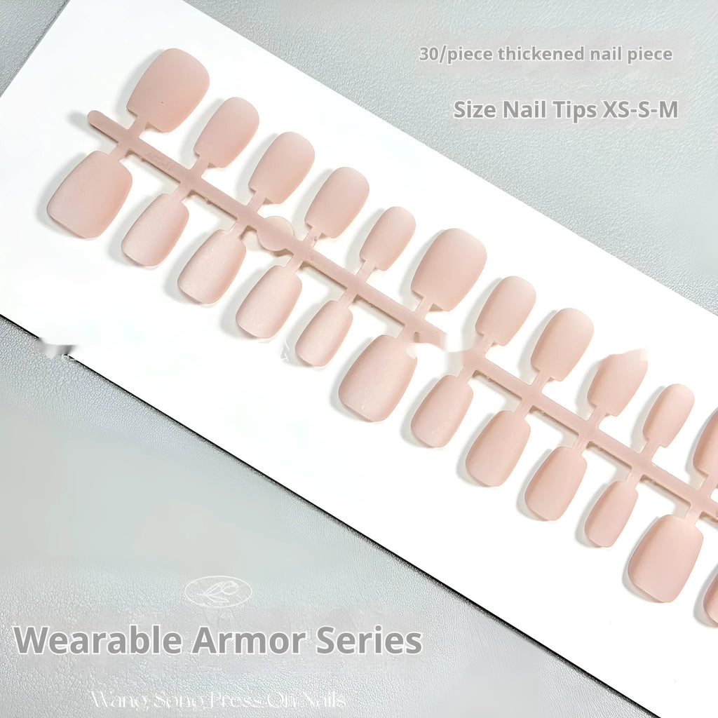 Set of frosted velvet cat's eye false nails with aurora armour design in short ladder sizes on a clear background.