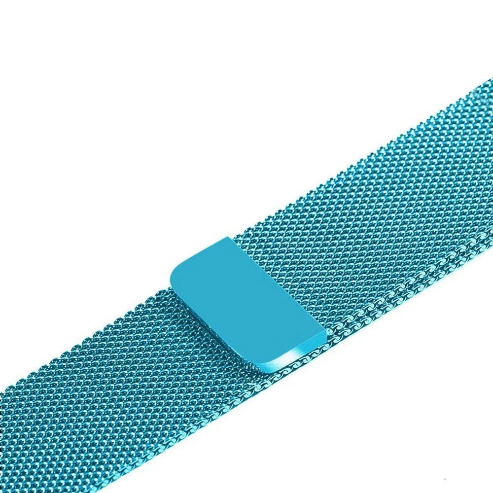 Stainless steel watch strap in silver, shown next to black, gold, and rose gold colour options.