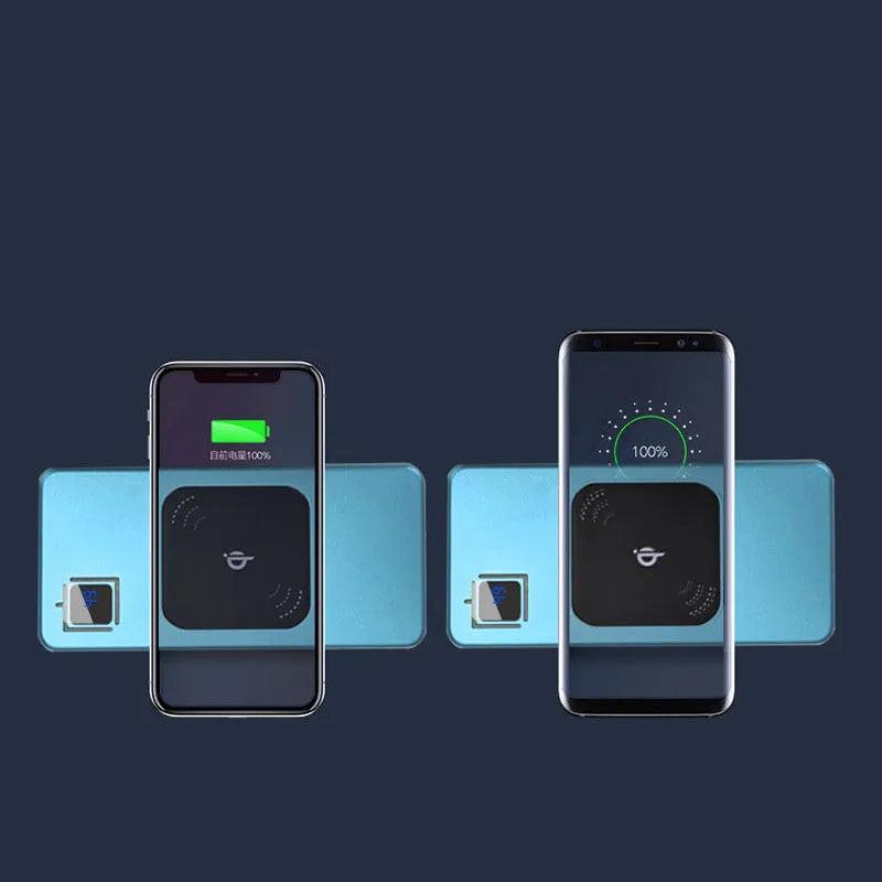 Black portable power bank with LCD display showing battery level, alloy shell, compact rectangular design