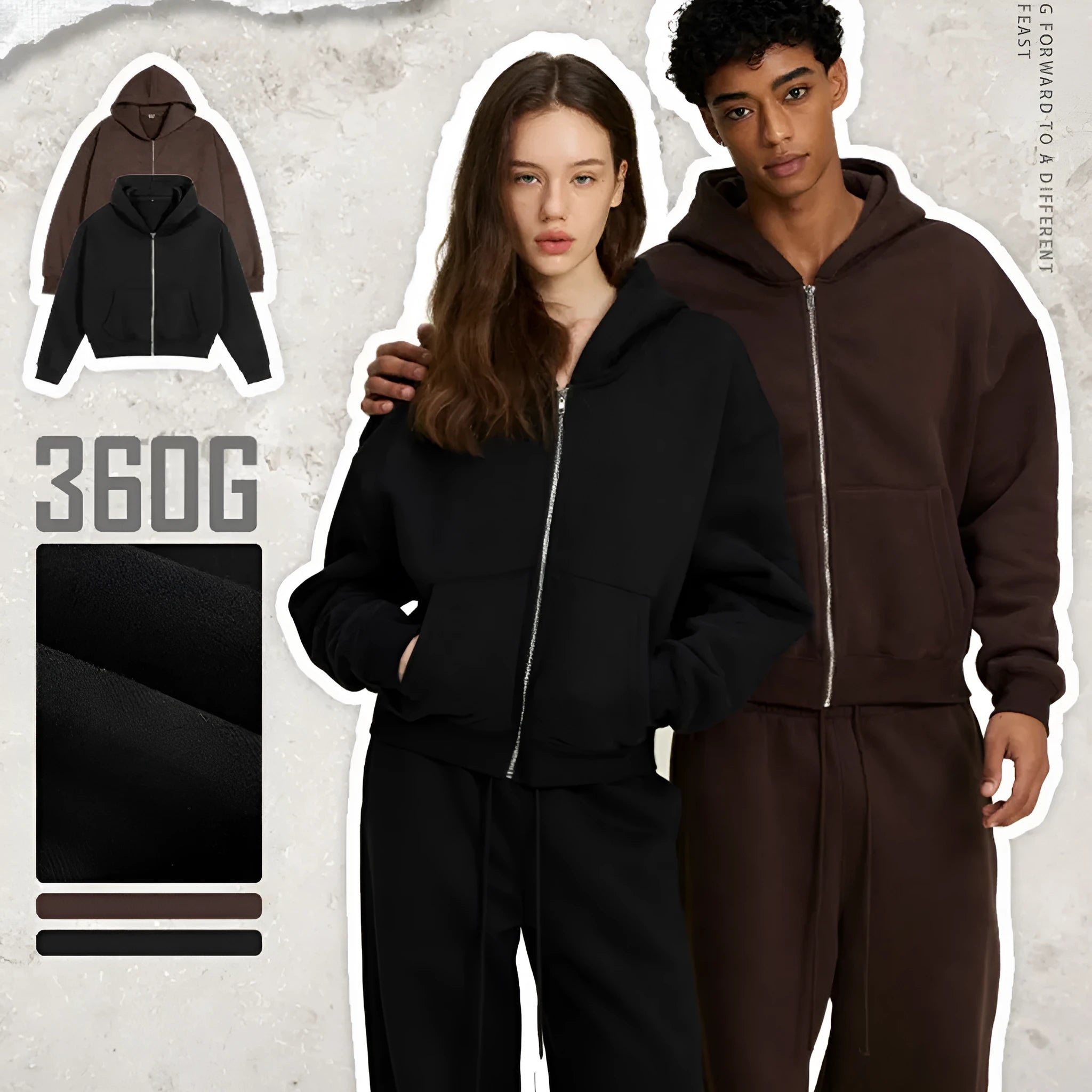 Men's loose fit solid colour casual hooded sweatshirt in black with long sleeves and cardigan style front