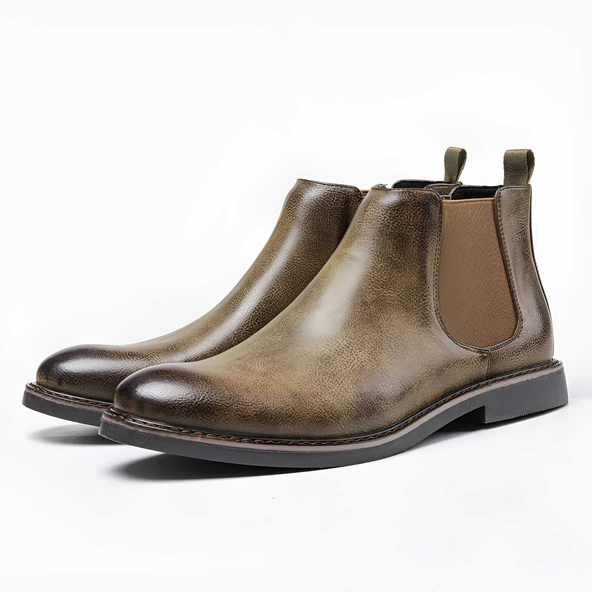 Men Martin boots waterproof leather round toe flat heel rubber sole sizes 40-46