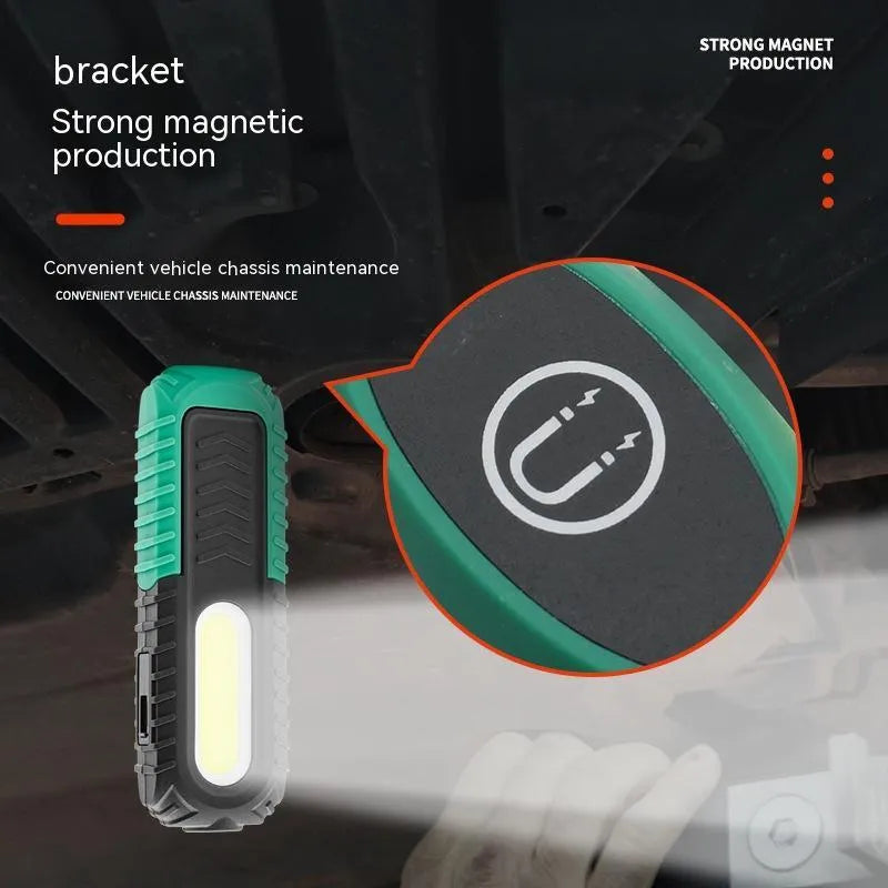 Black and green USB rechargeable automotive inspection lamp with 6500K bright light for vehicle maintenance