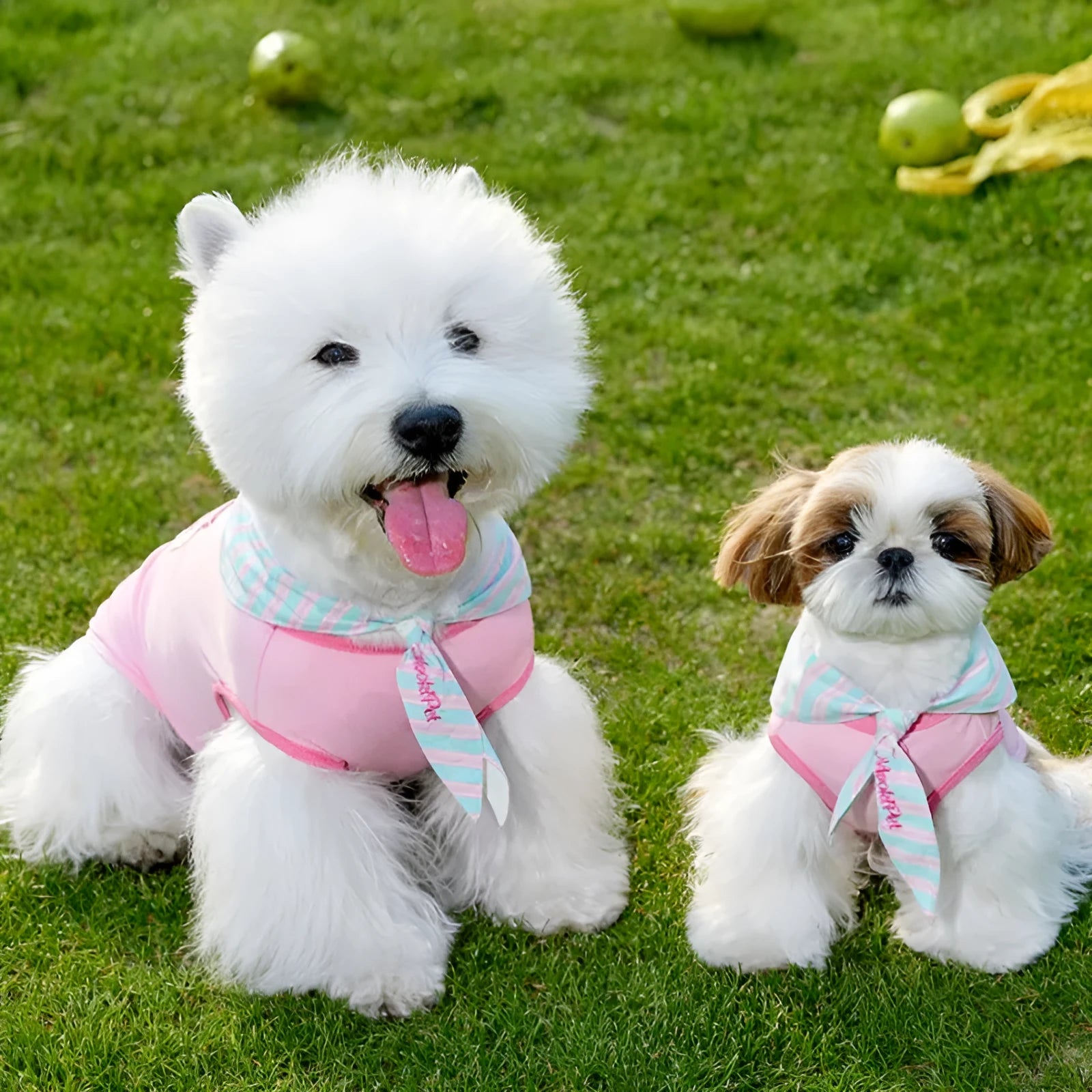 Pink pet cloak scarf vest set on a pet