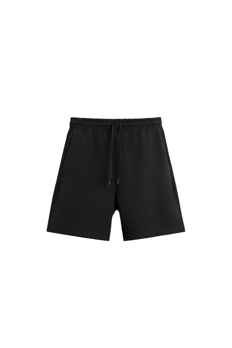 Loose double-sided cloth texture short sleeve shirt and matching shorts casual set on a hanger.