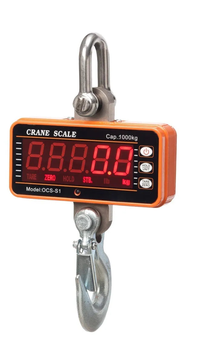 Bright orange electronic crane scale with digital display for 500kg suspended weighing
