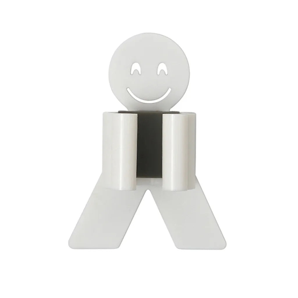 White bathroom toilet mop hook with adhesive backing for wall mounting, holding a toilet brush handle