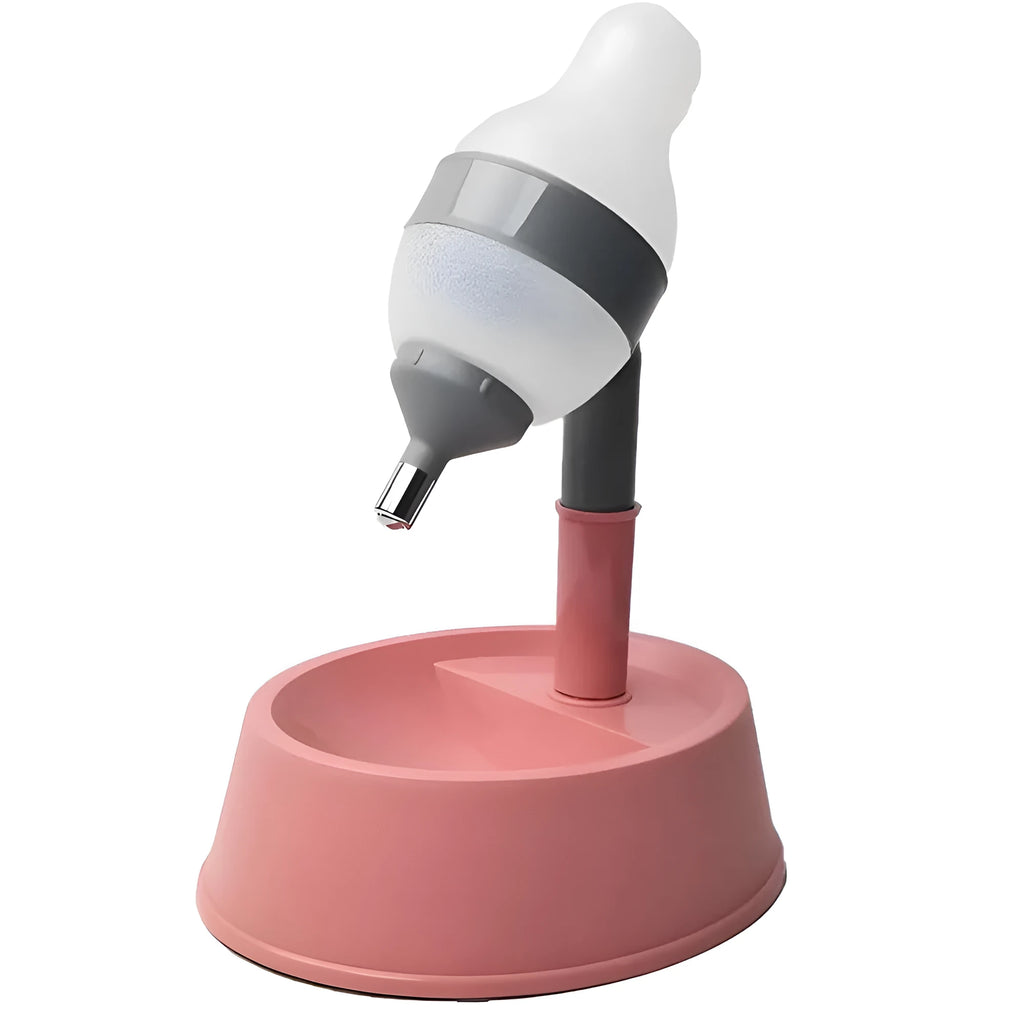 Adjustable height pet water dispenser with detachable pole and non-drip nozzle in green, grey or pink colours