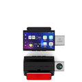 Black front and rear dual camera car dashboard recorder with touch screen display