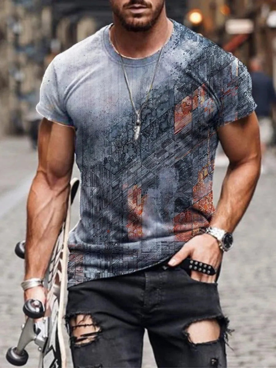Men's camouflage pattern loose fit short sleeve T-shirt in polyester fabric
