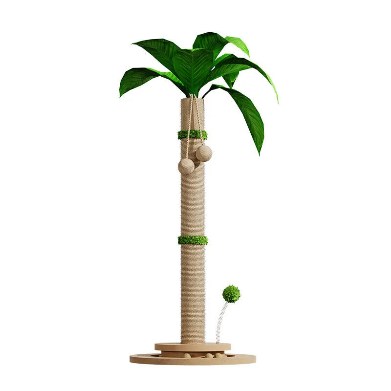 Vertical cat scratching post with natural hemp rope columns on a canna-coloured density plate base