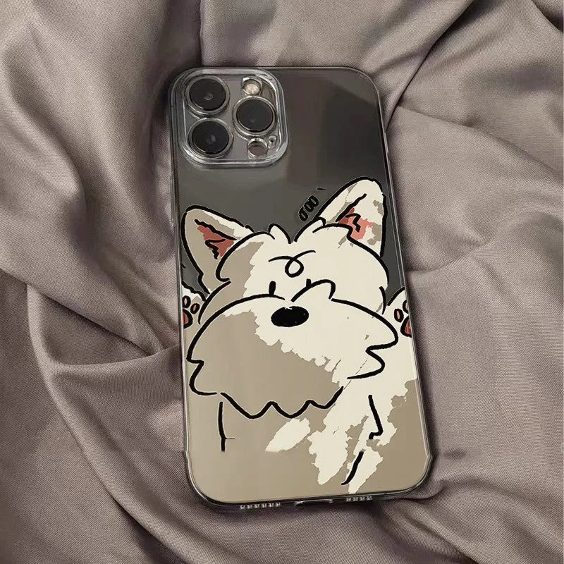 Cartoon puppy transparent silicone phone case for iPhone 14 13 12 11 series in simple creative style