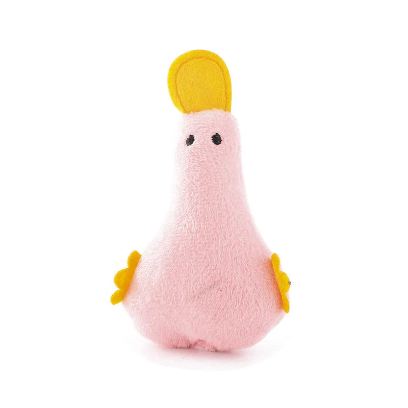 Yellow duck plush pet toy with squeaker and catnip filling for dogs and cats