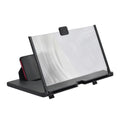 Mobile phone screen magnifier in black plastic with phone in stand, 12 inch size