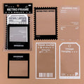 Set of 15 retro frame design stickers on transparent PET paper for journal decoration.
