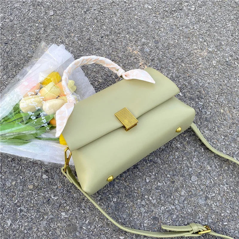 PU leather commuter shoulder handbag in horizontal square shape with organisers