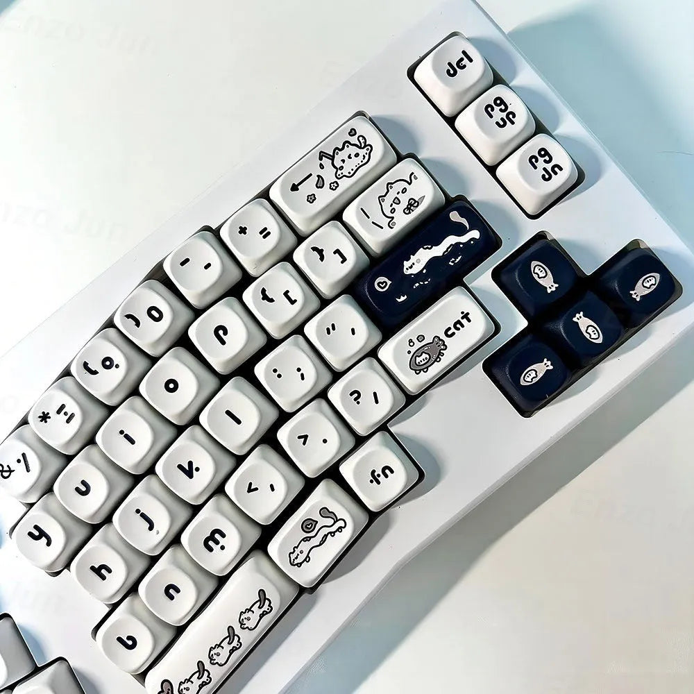 Kitten's Fantasy MOA height black and white cat key cap set for mechanical keyboards
