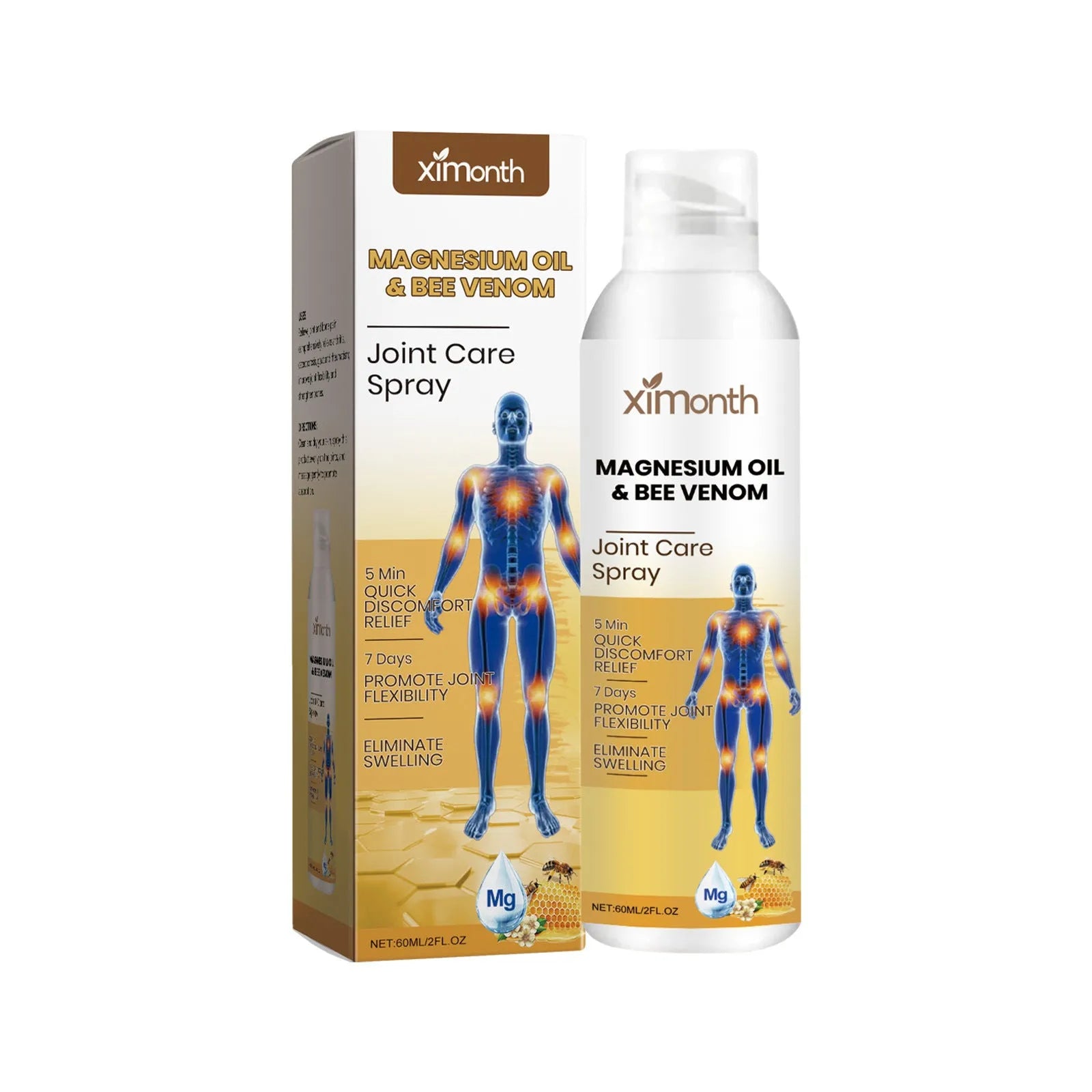 60ml joint care spray bottle with menthol, coconut oil and bee venom active ingredients