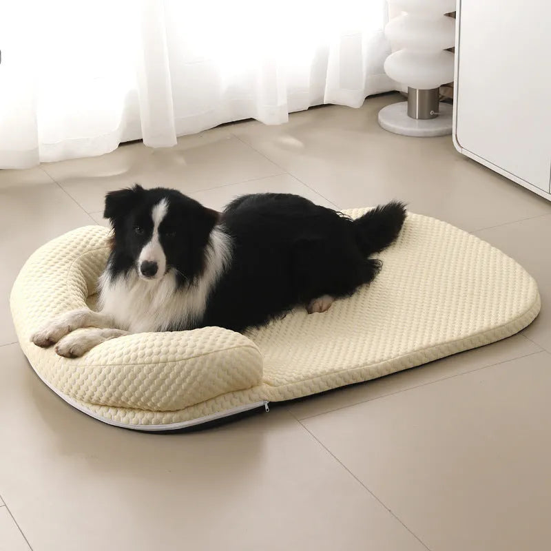 Summer pet cooling mat in blue with breathable cloth surface and ice peas filling for dog cooling relief
