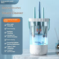 White rechargeable electric makeup brush cleaning device with USB cable.
