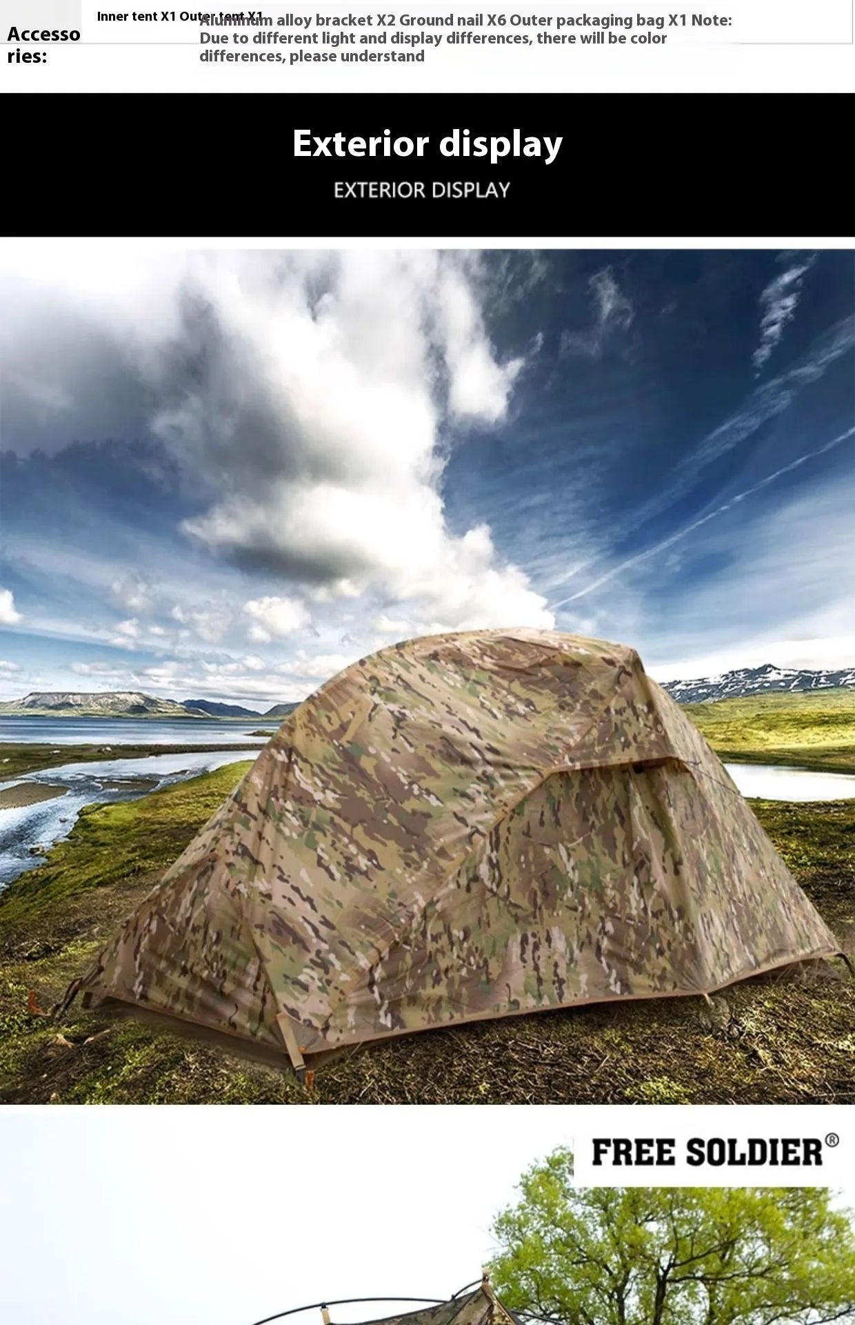 Single person soldier tent in camouflage design for outdoor camping