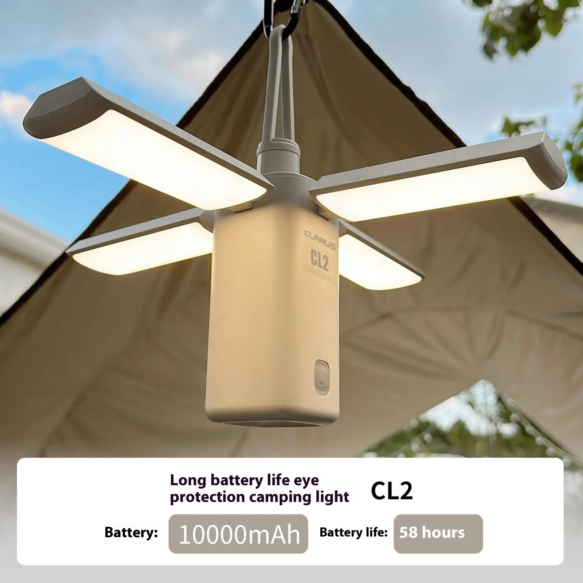 Outdoor campsite LED lamp with rechargeable battery in green and white colour options