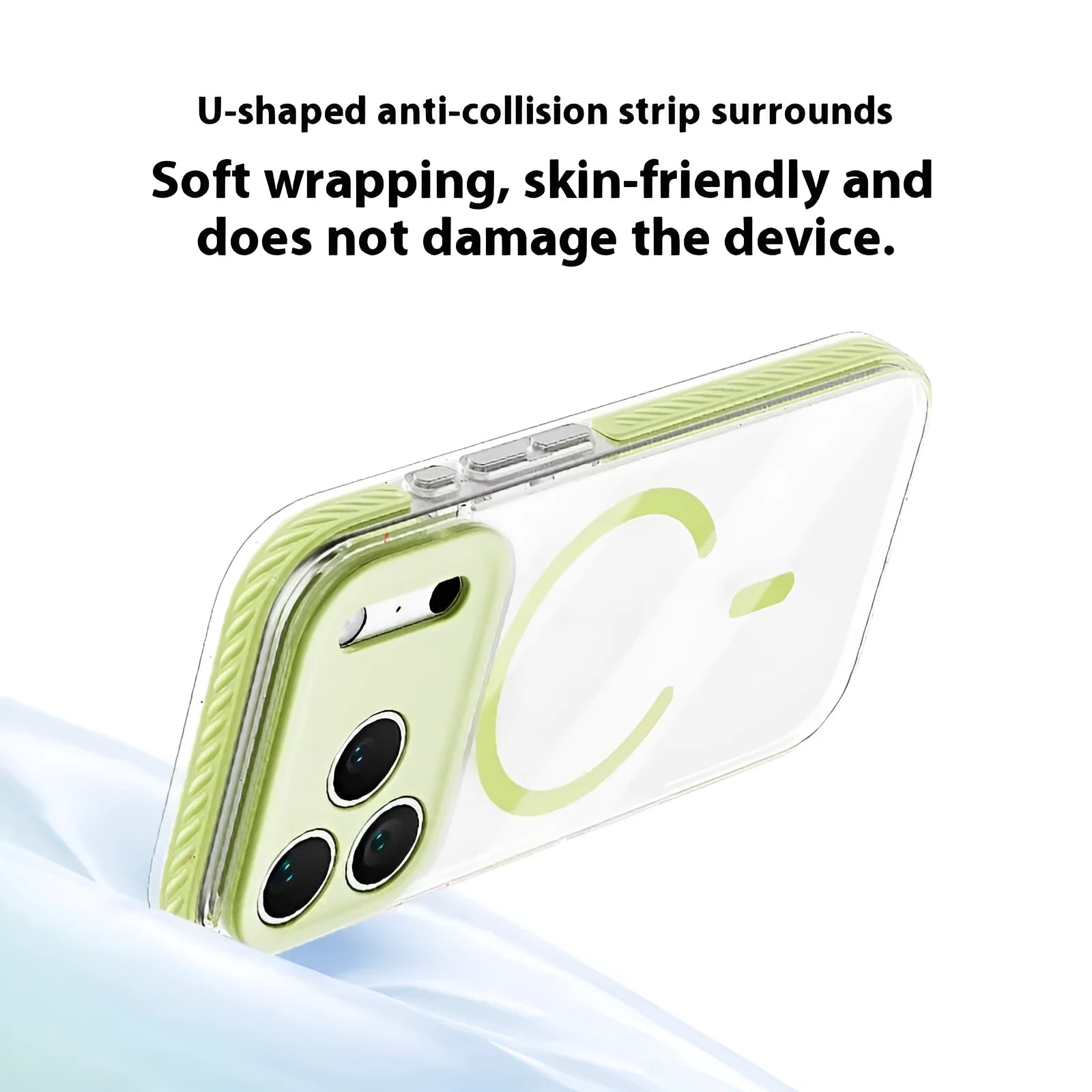 Transparent three-in-one magnetic iPhone case showing drop-resistant protection in Candy Green colour