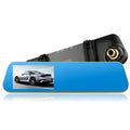 Car rearview mirror driving recorder 4.3 inch 1080p wide angle dual lens blue