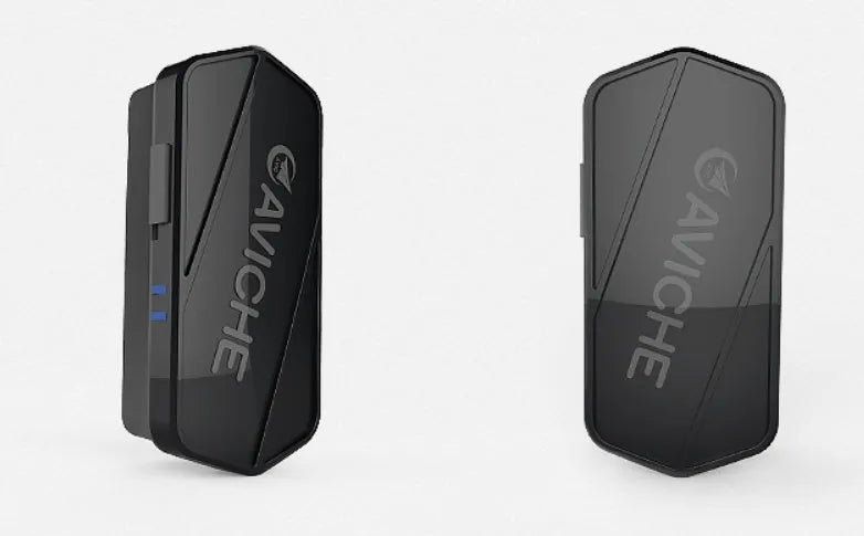 Black plastic wearable air purifier necklace showing compact dimensions.
