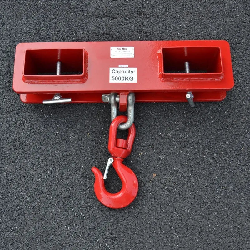 MK forklift rotatable crane hook with safety locking device on iron construction.