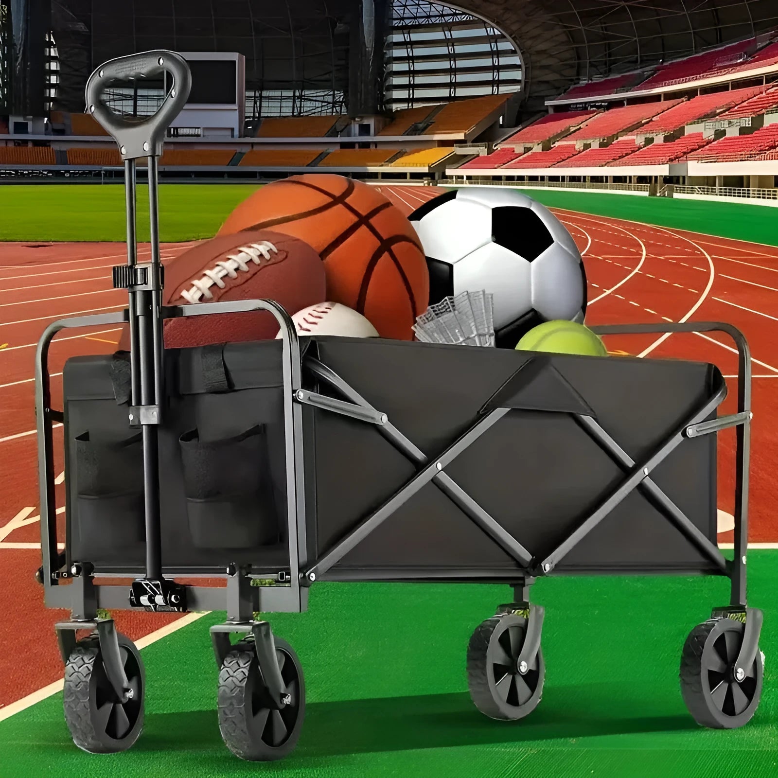 Collapsible foldable garden wagon cart with storage box and alloy metal frame
